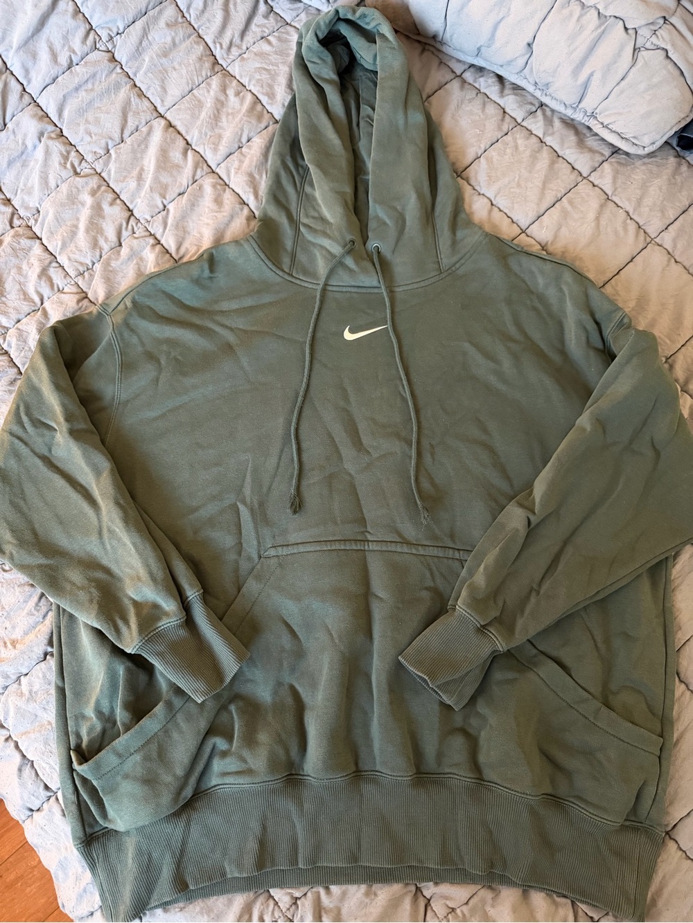 Nike Olive Green Pullover Hoodie with White Swoosh